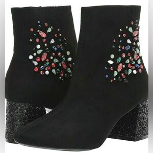 Women's Betsey Johnson Lea Fabric Square Toe Ankle Boots, Black, Size 7.5